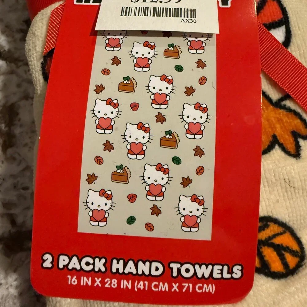 Sanrio Hello Kitty Autumn Fall Leaves Pumpkin Pie 2 Pack Hand Towels NWT